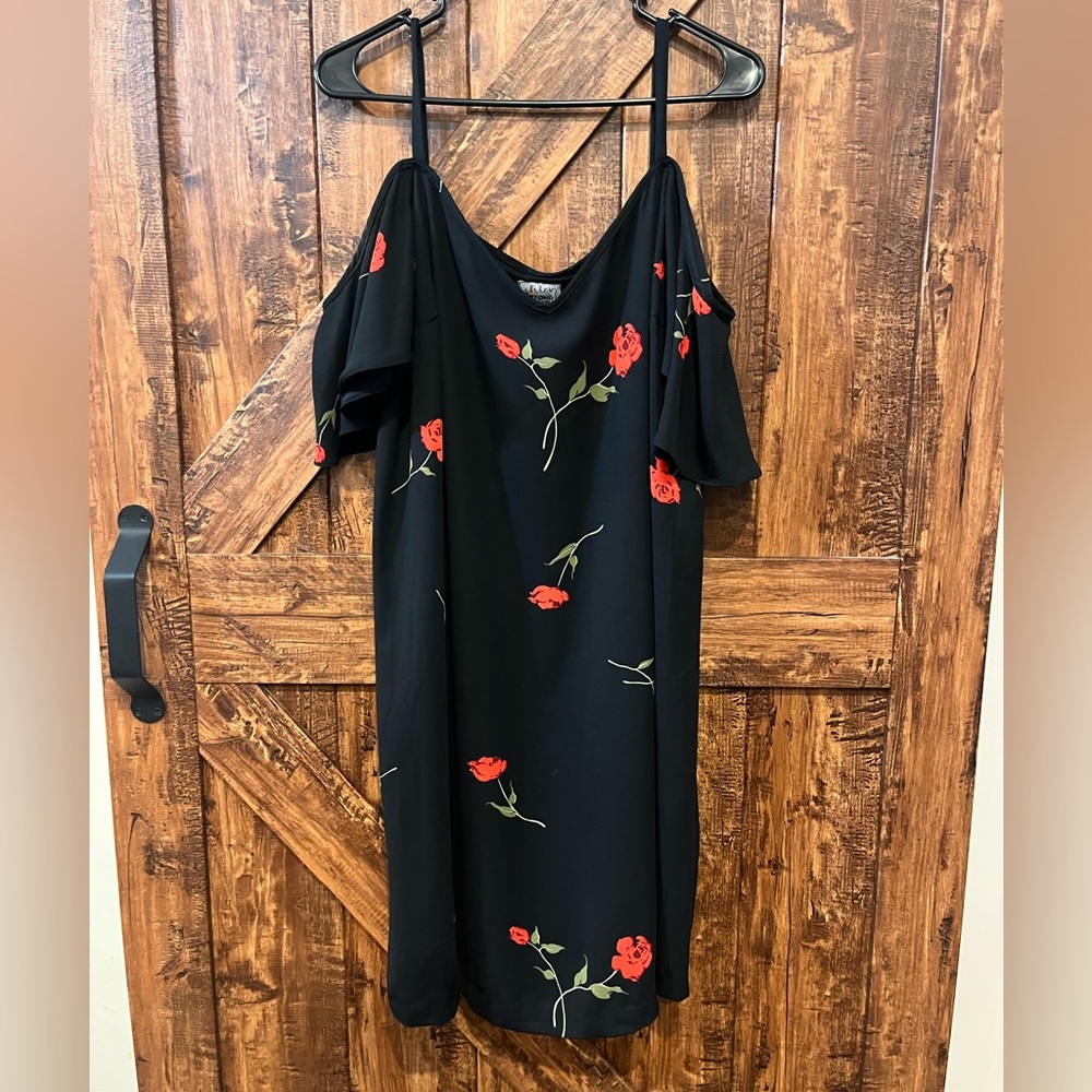 Beyond by Ashley graham women’s black rose floral off the shoulder dress size lg